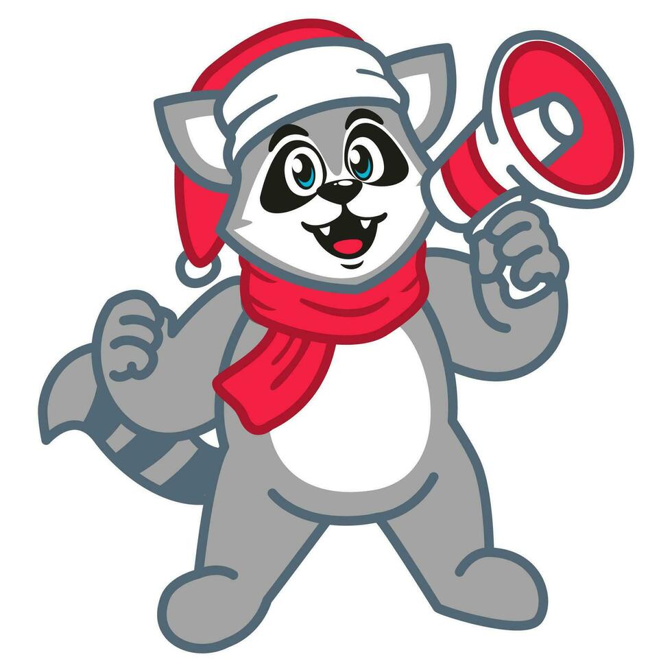 a Raccoon Wearing a Santa Hat and Red Scarf Holding a Megaphone vector