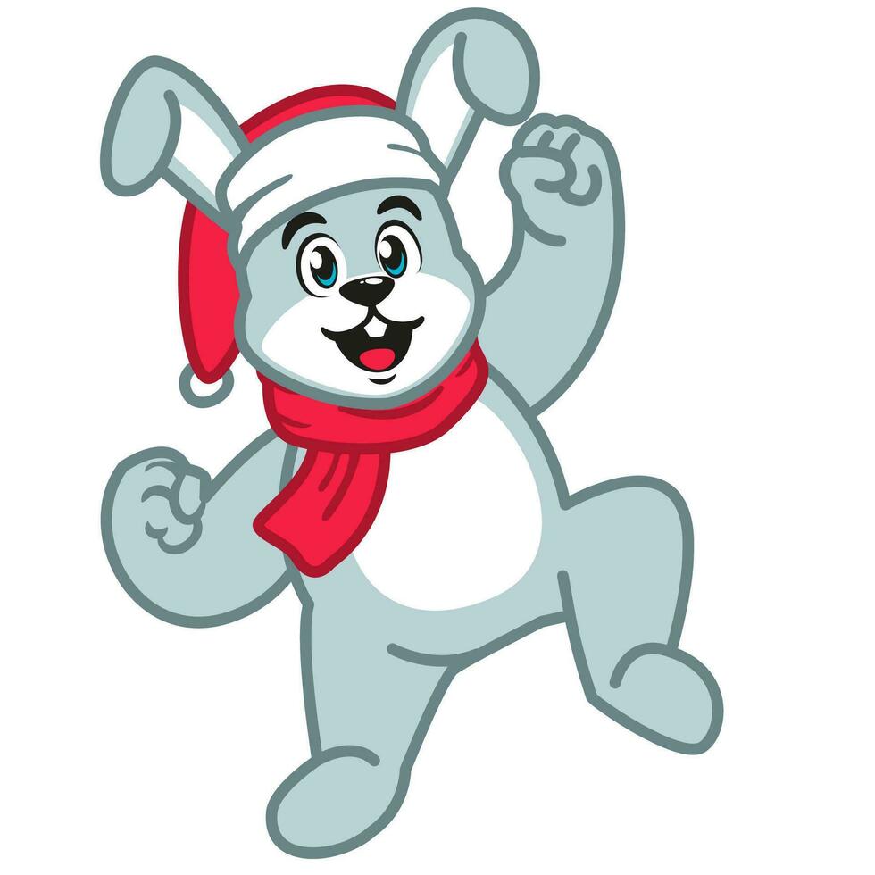 Cute Bunny with Santa hat and Red Scarf vector