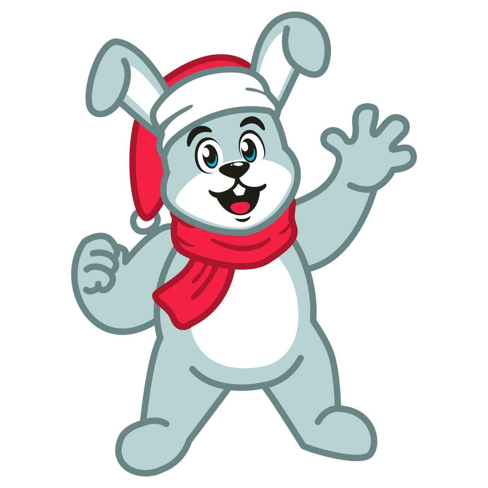 Cute Bunny with Santa hat and Red Scarf vector