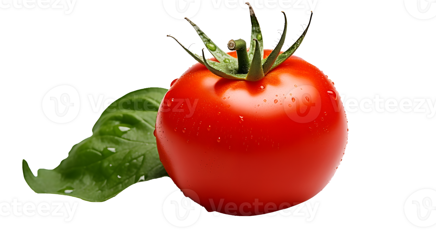 AI generated Close up photo of one ripe, tasty, red, perfect tomato with water drops. Transparent PNG inside