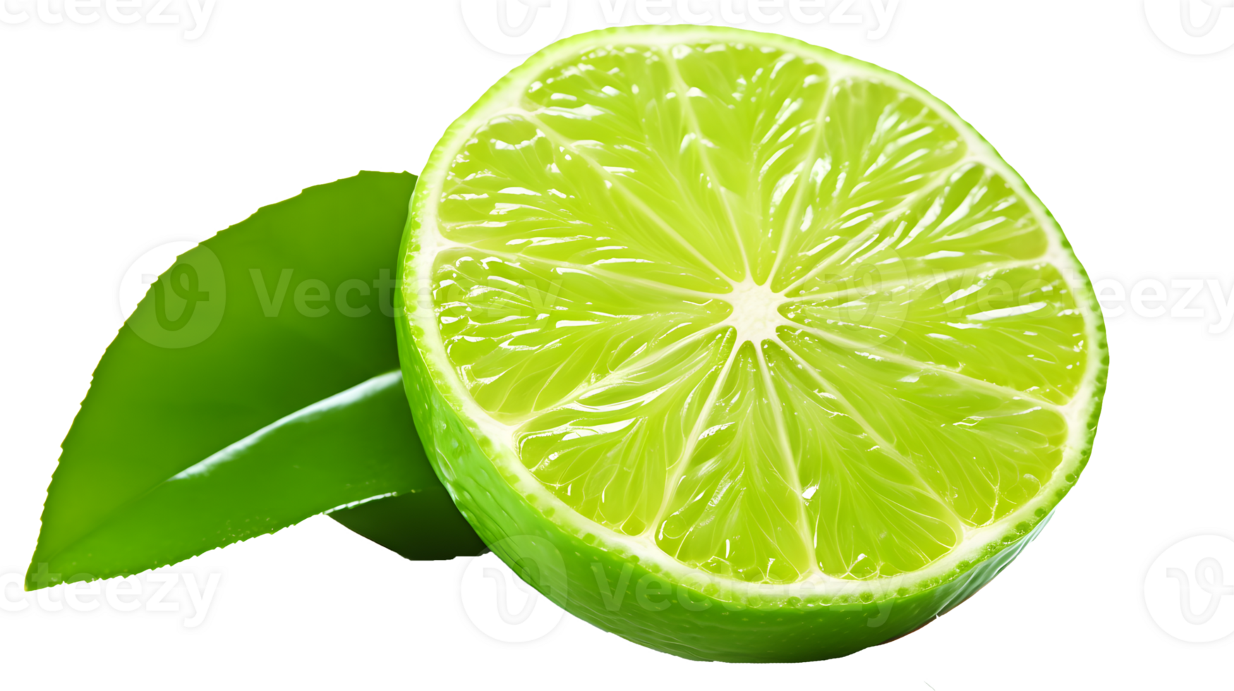 AI generated Close up photo of fresh green half of lime. Transparent PNG inside