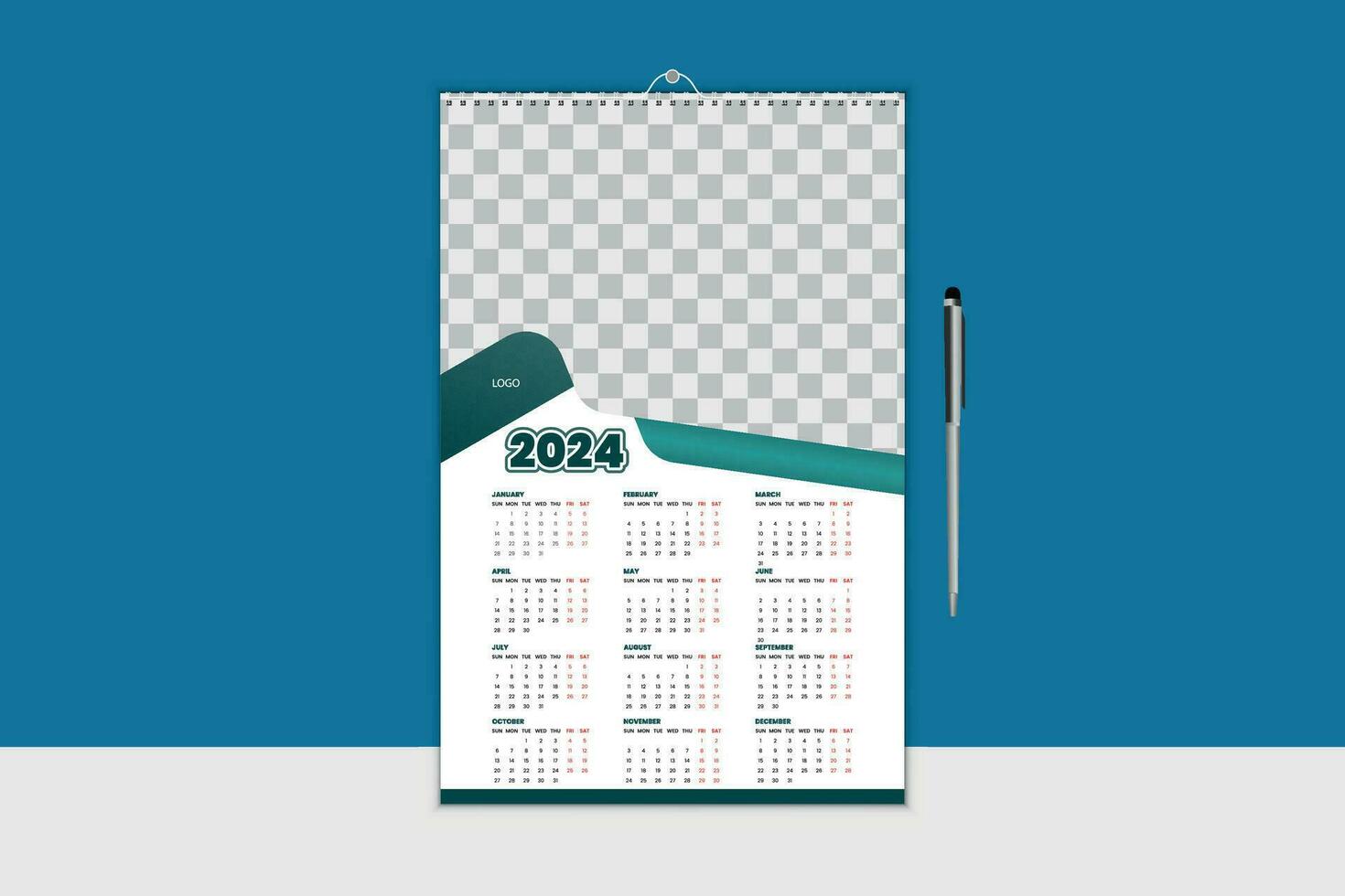 2024 nuevo año calendario diseño para negocio vector