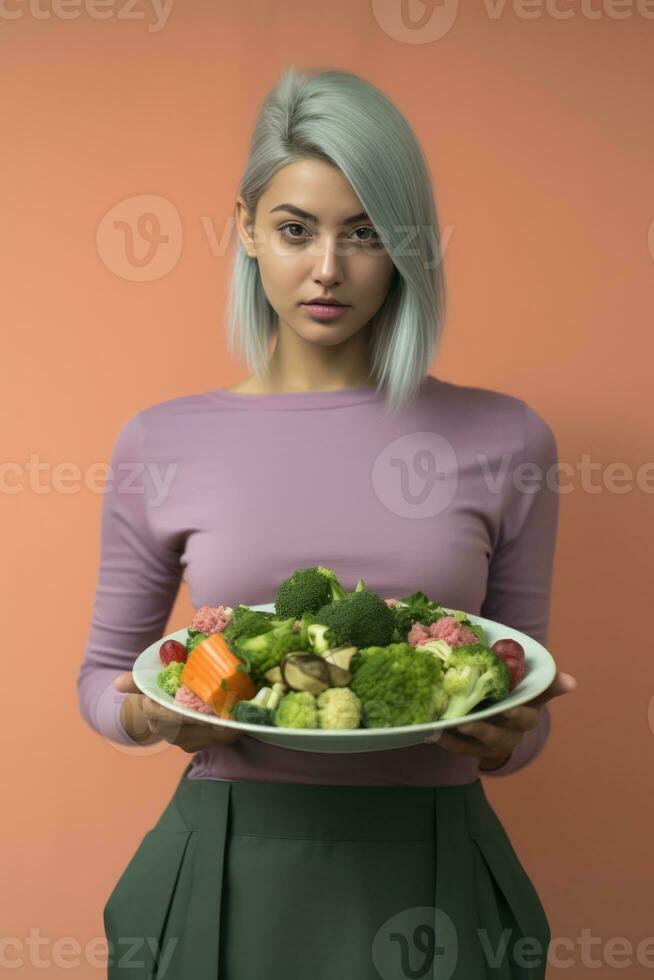 AI generated Healthy Eating - A plate of vegetables photo