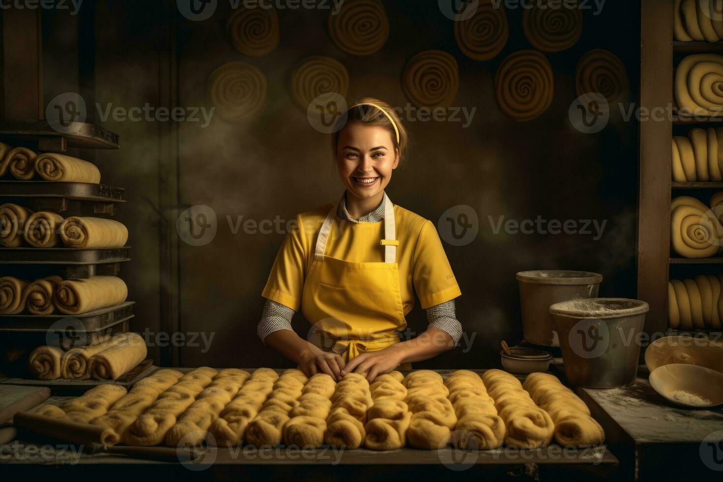 AI generated Baker's Delight - A Smiling Baker Creating Bread in the Kitchen photo