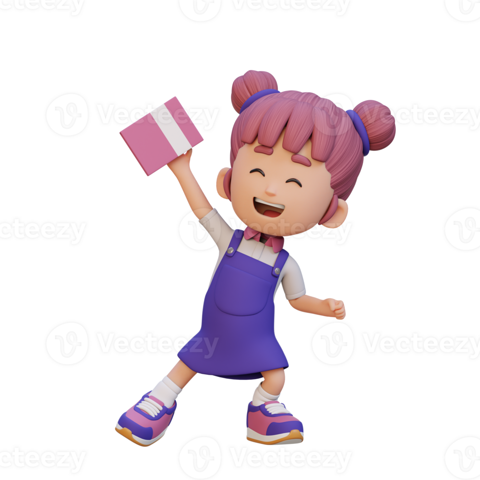 3D happy girl character holding book png