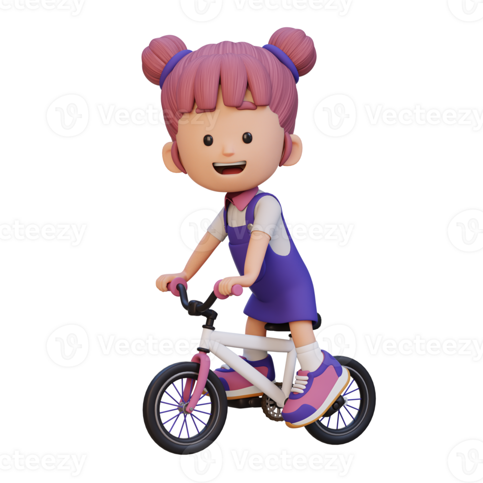 3D girl character ride bike go to school png