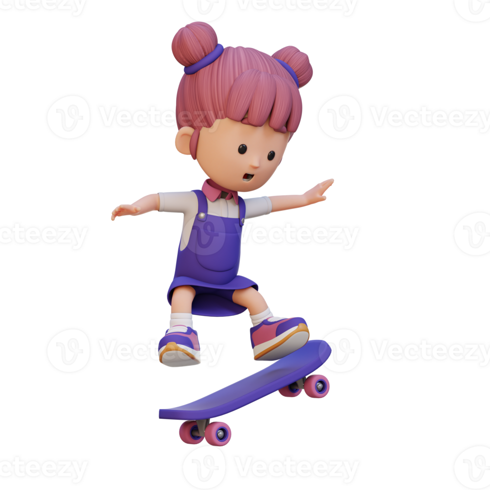 3D girl character ride skateboard png