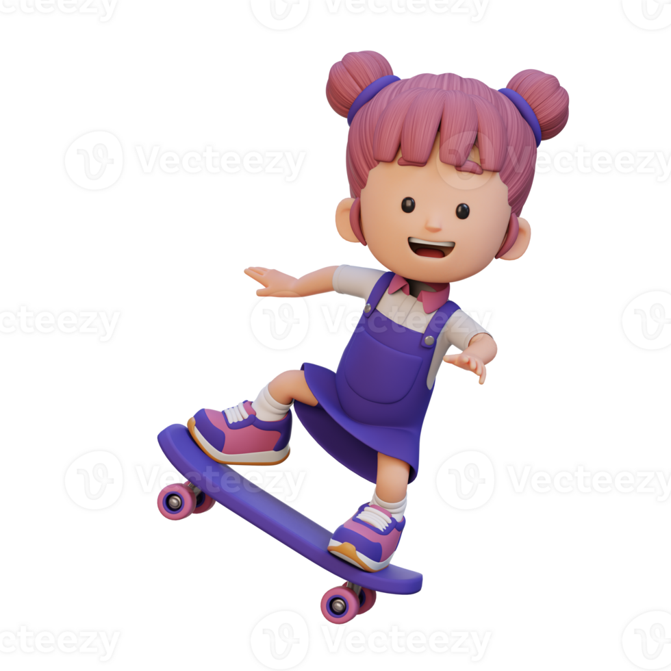 3D girl character ride skateboard png