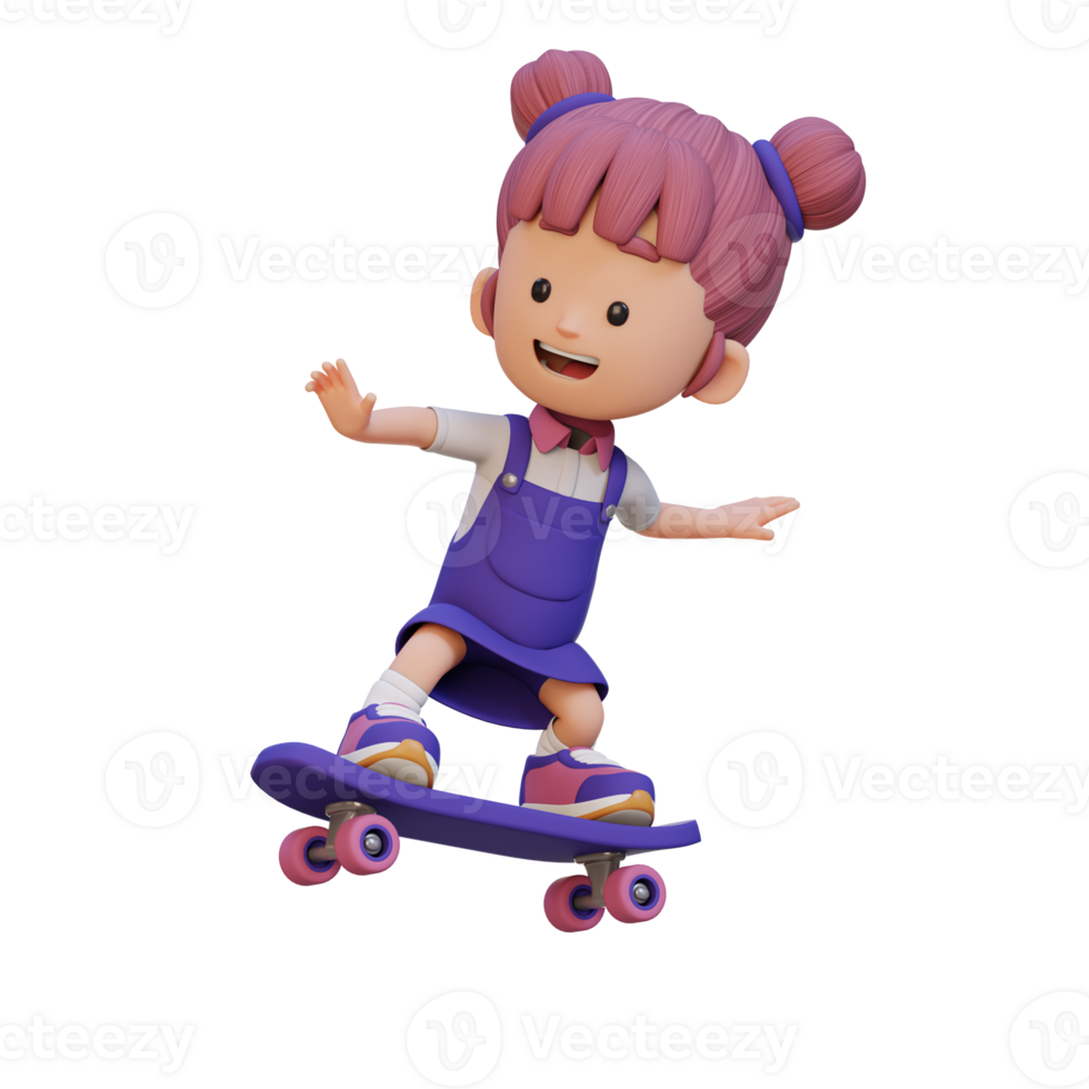 3d flicka karaktär rida skateboard png