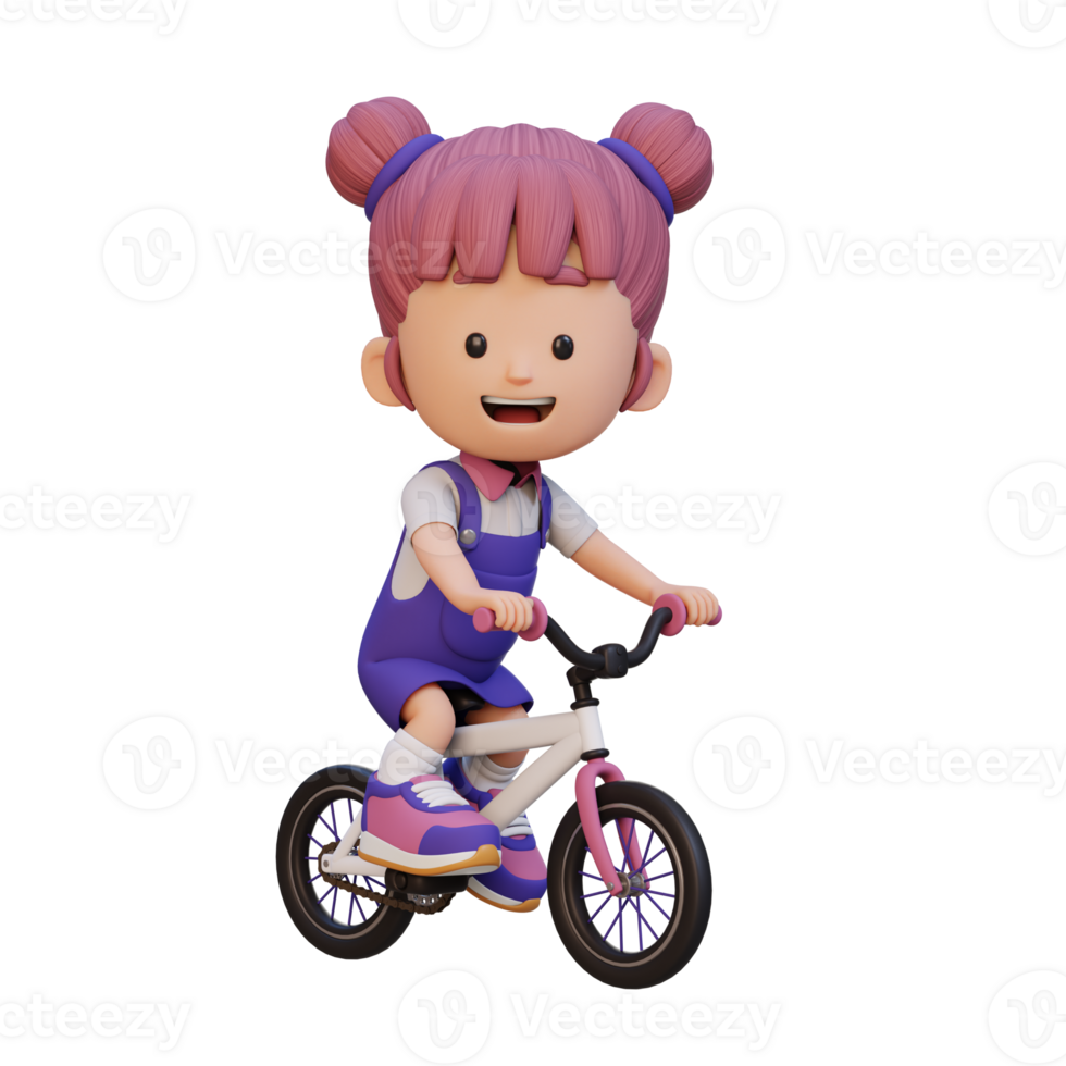 3d menina personagem passeio bicicleta ir para escola png