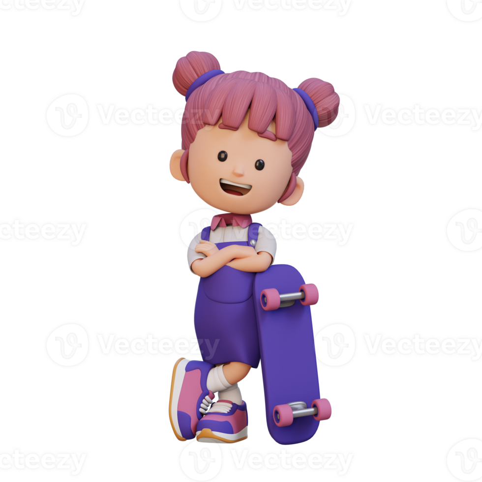 3d niña personaje paseo patineta png