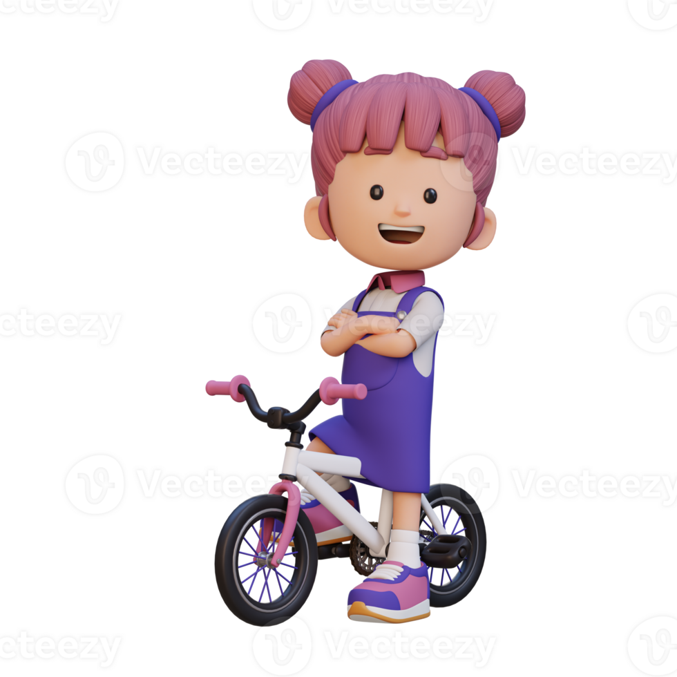 3D girl character ride bike go to school png