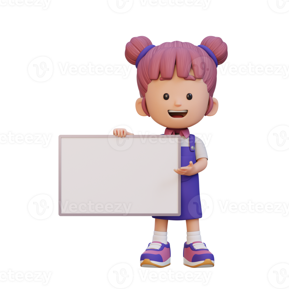 3D girl character holding a blank placard png