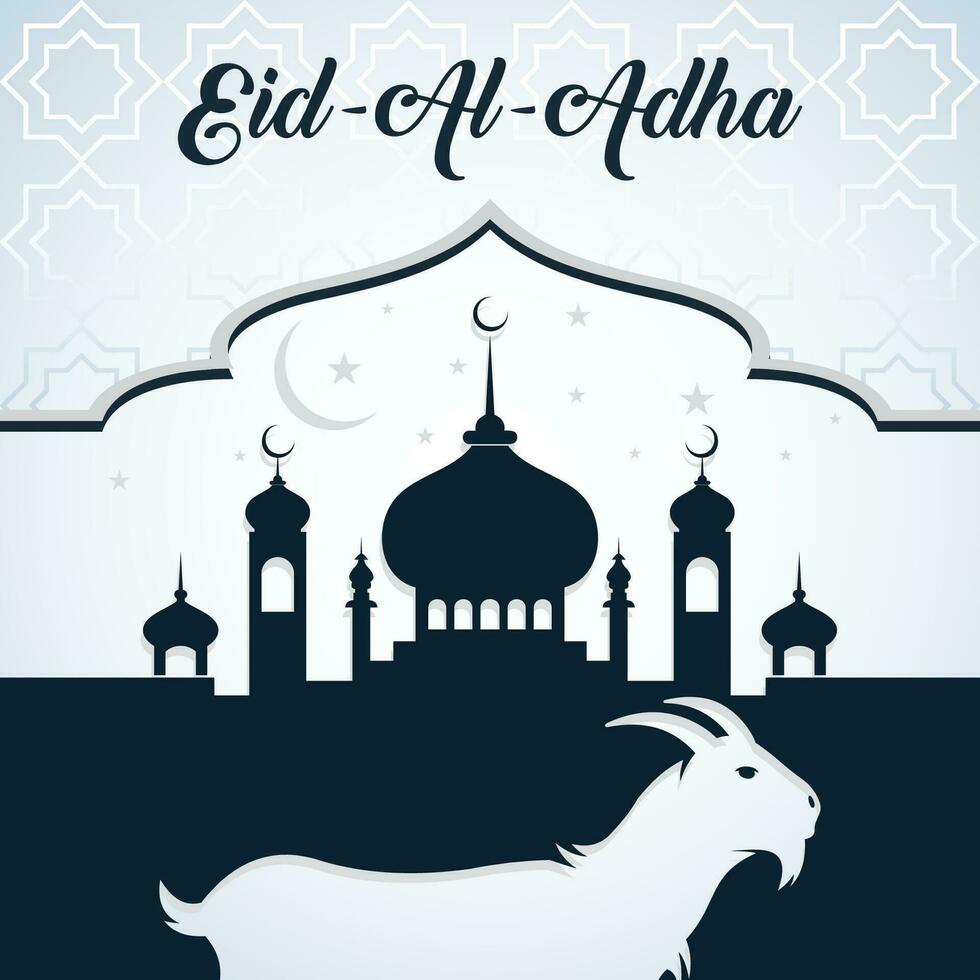 Eid al-Adha calligraphy text with goat illustration, Eid al-Adha Celebration Background. Vector illustration