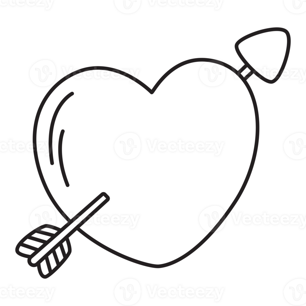 Cartoon heart with arrow line icon. png