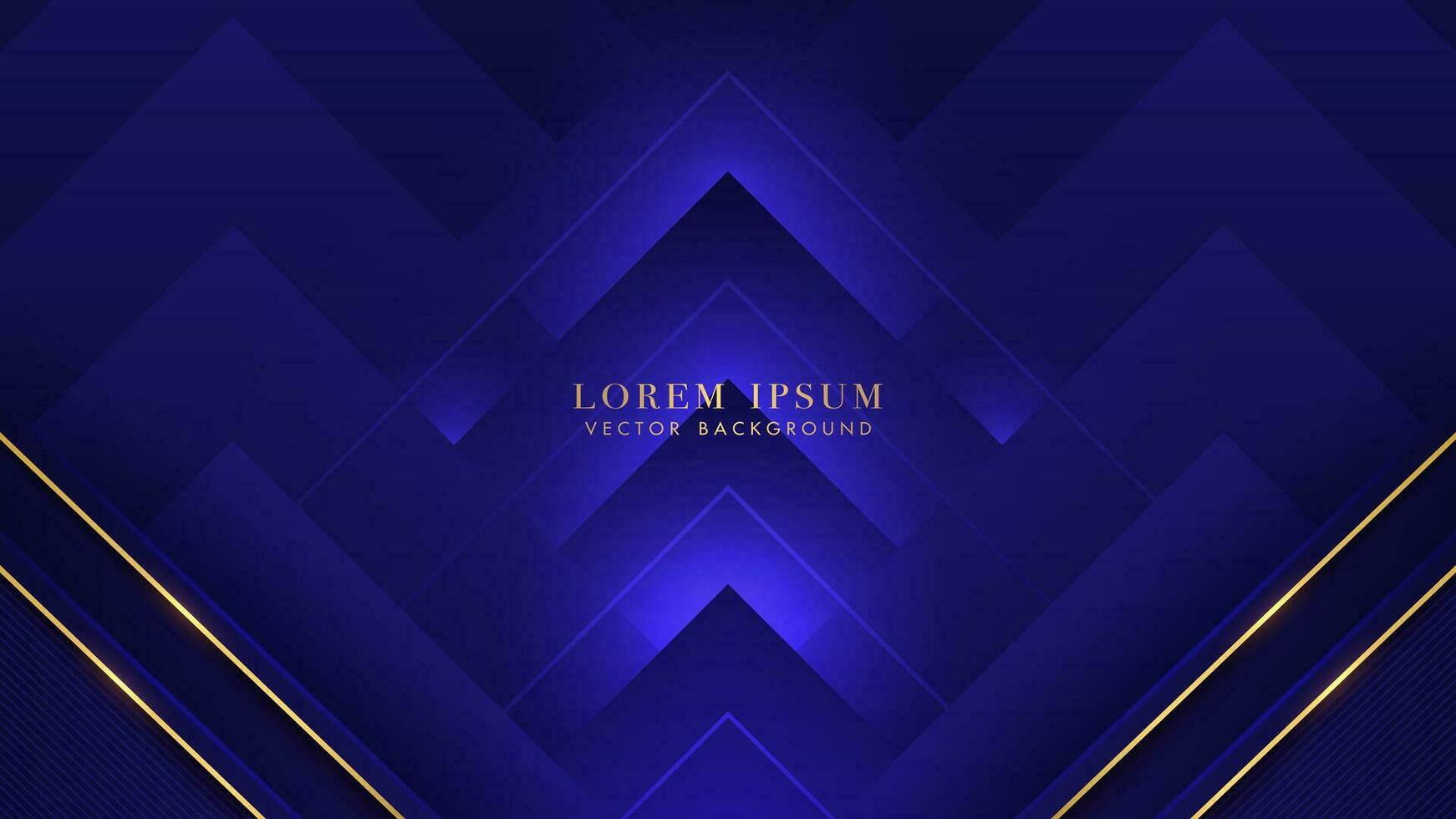 Dark blue Abstract background with blue square shape and gold lines. Modern template design concept vector