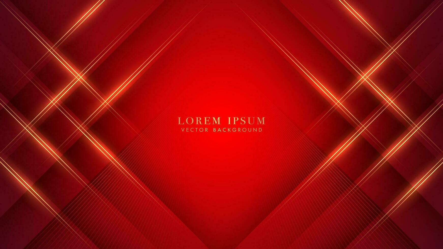 Golden line stripes crossing diagonally on luxurious red background. Elegant design style concept vector