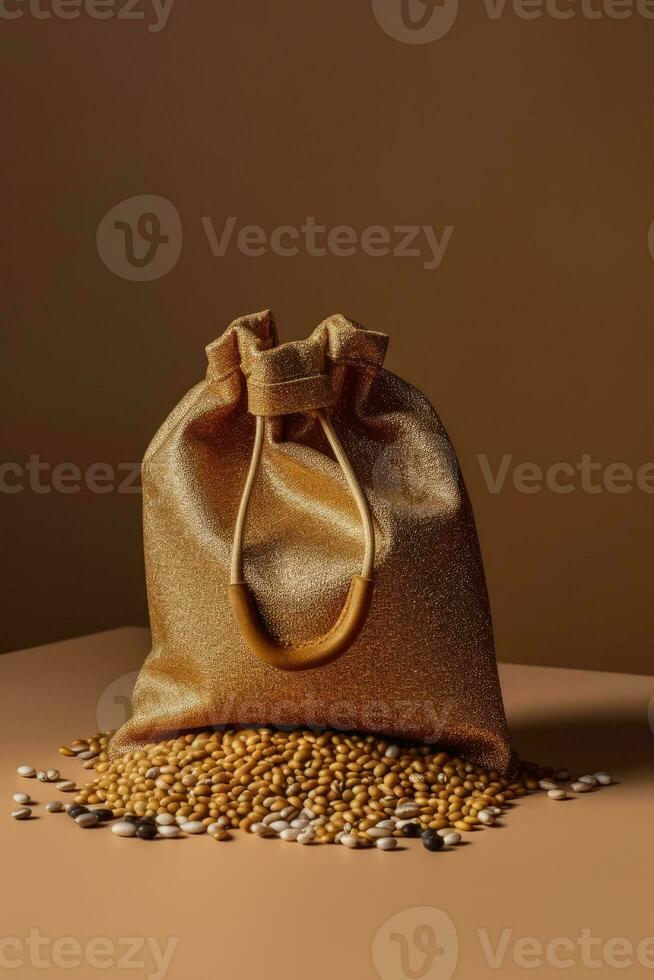 AI generated A Bag of Golden Grains Spills onto a Table photo