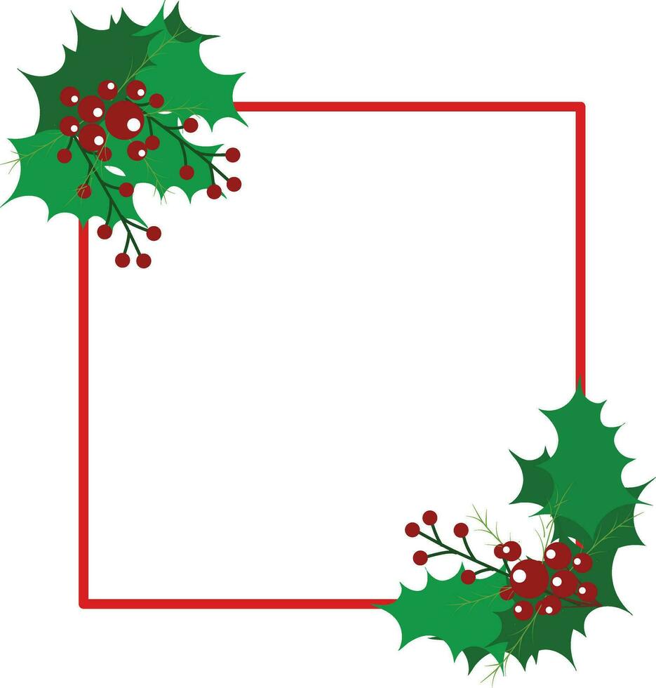 frame with berry and leaves on corner for christmas vector