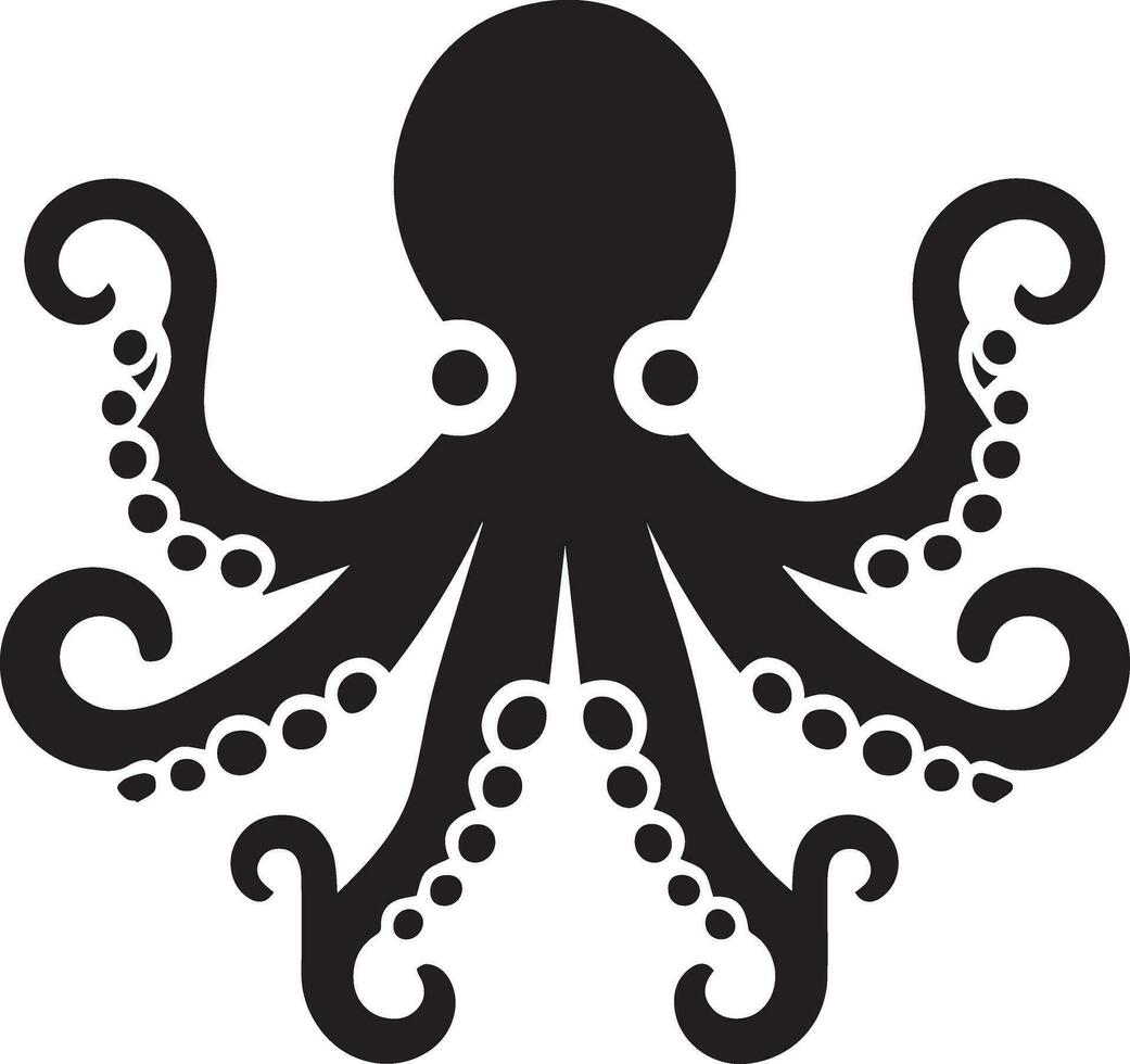 minimal Octopus animal vector silhouette black color white background 16