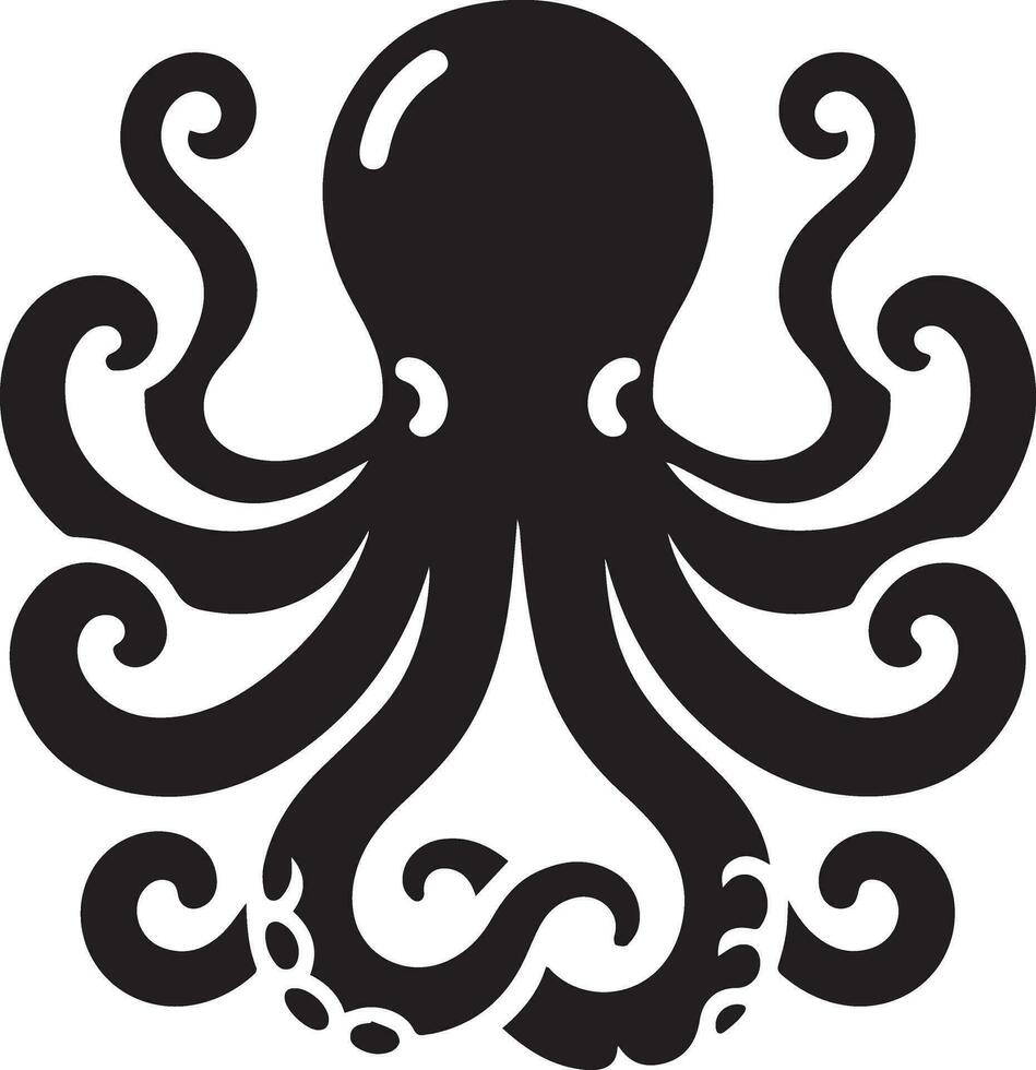 minimal Octopus animal vector silhouette black color white background 6