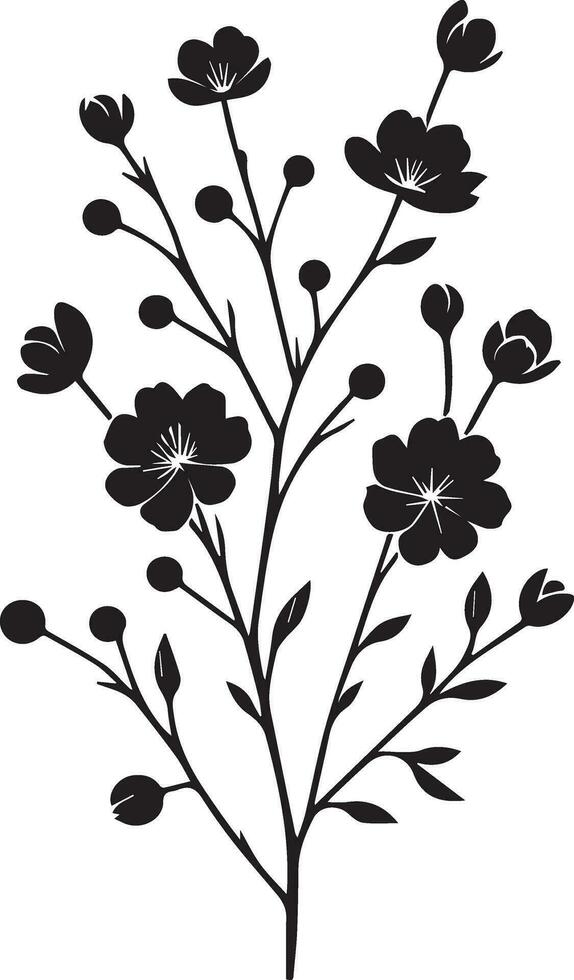 minimal Blooming floral branch silhouette vector illustration, white background 21