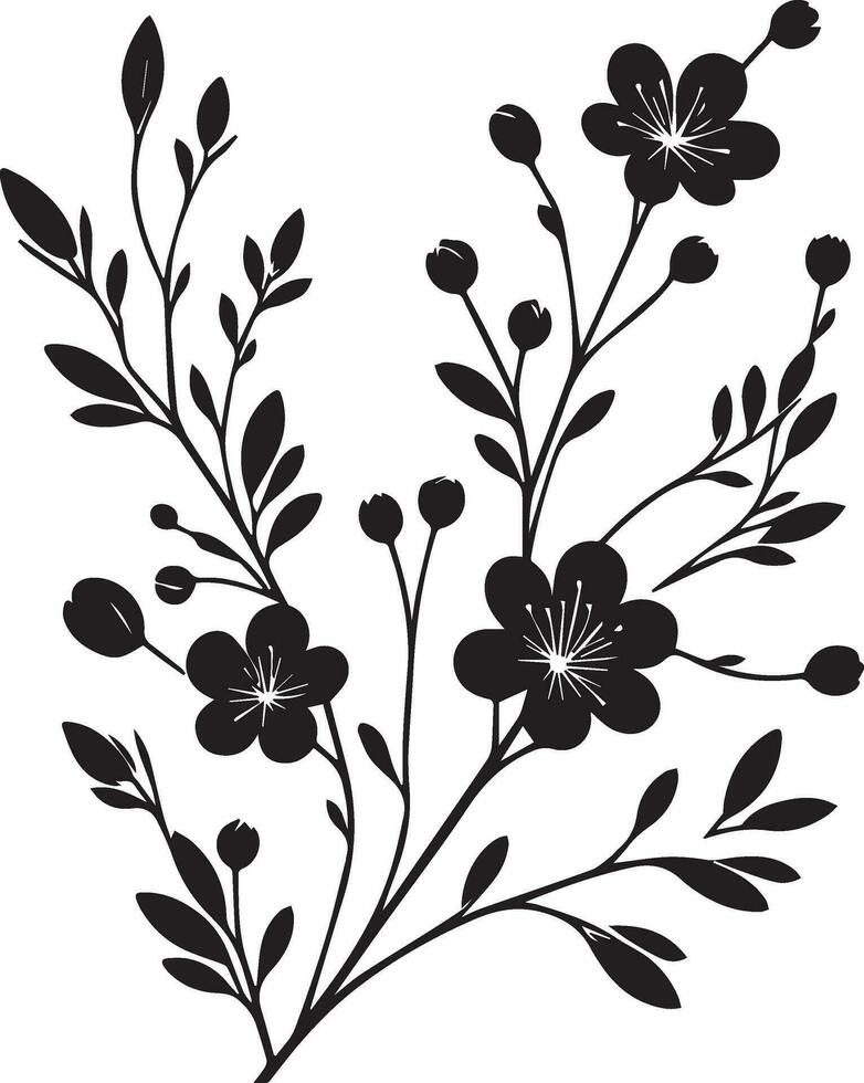 mínimo floreciente floral rama silueta vector ilustración, blanco antecedentes 3