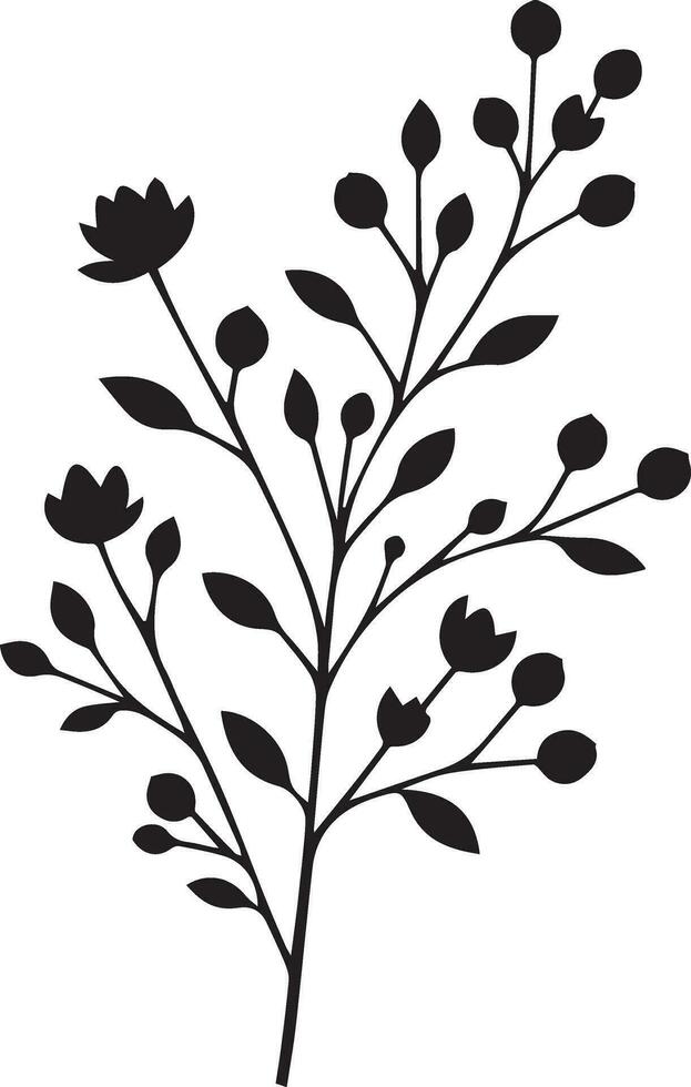 minimal Blooming floral branch silhouette vector illustration, white background 14