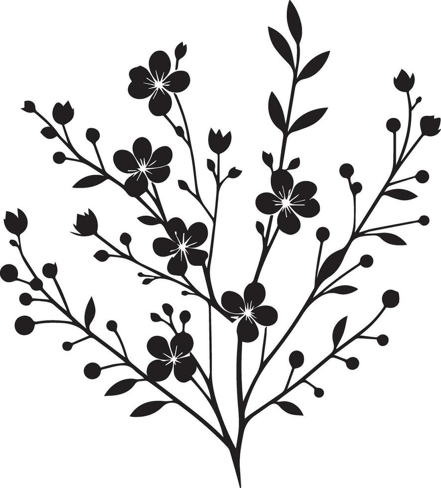 minimal Blooming floral branch silhouette vector illustration, white background 11