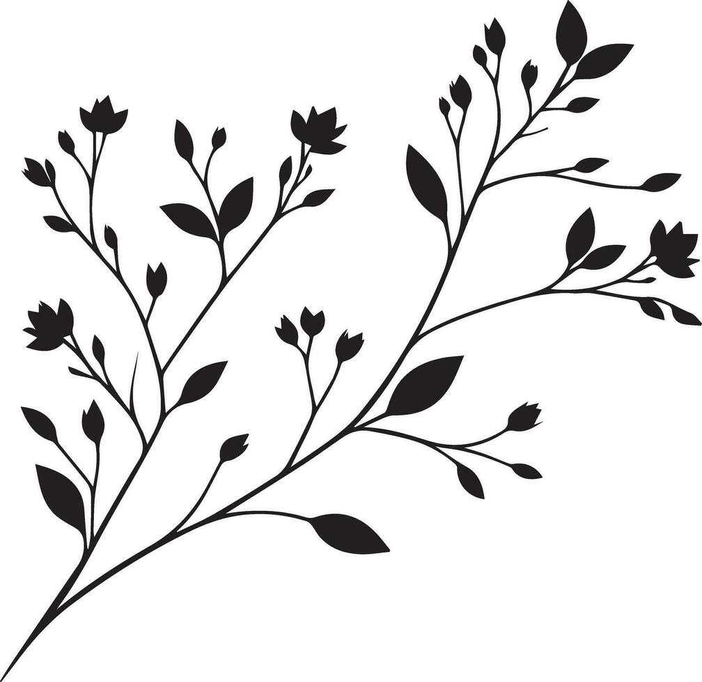 minimal Blooming floral branch silhouette vector illustration, white background 17
