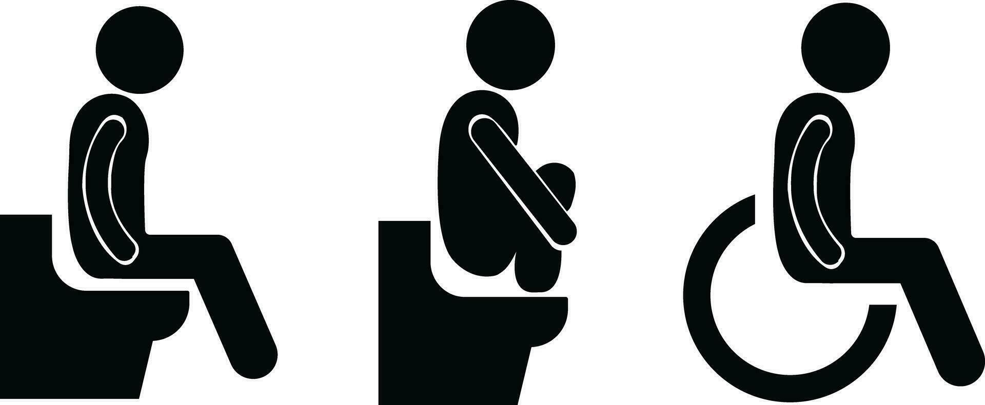 hombre en baño icono en plano conjunto aislado en Area de aseo pictogramas público baño señales, masculino higiene lavabos símbolos, negro baño ui vector móvil aplicaciones y sitio web icono plato Niños