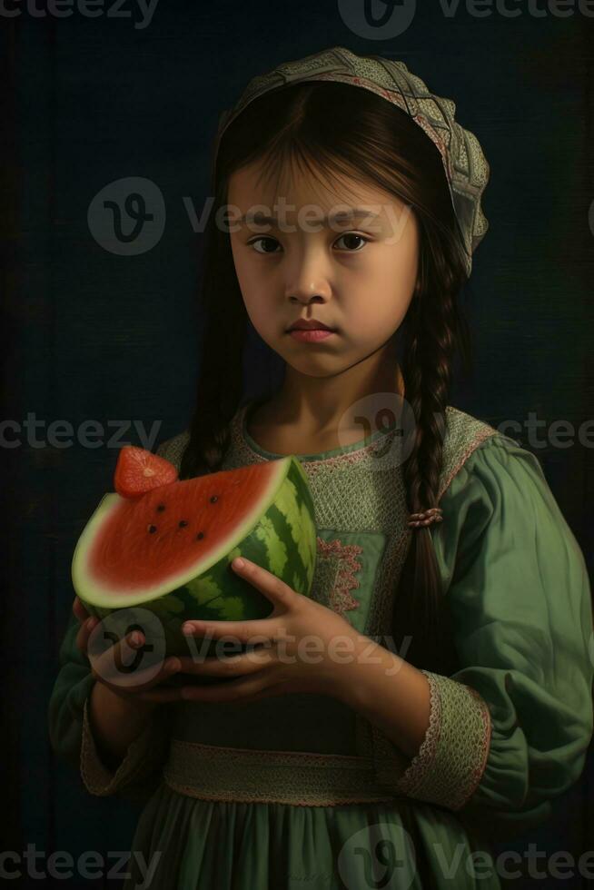 AI generated The Art of Portraying a Little Girl with a Melon photo