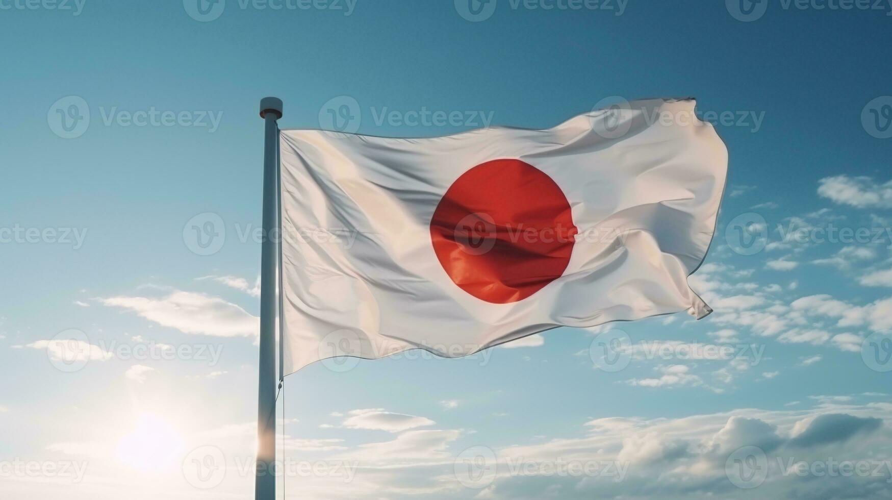 AI generated Japan Flag on the Blue Sky. Nation, Nationality, Patriotism Concept photo