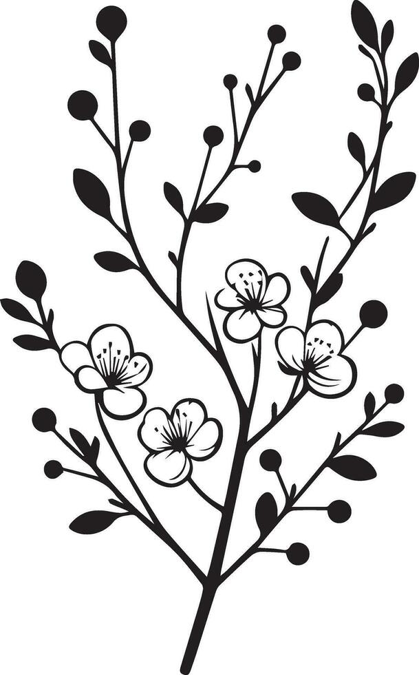 minimal Blooming floral branch silhouette vector illustration, white background 23