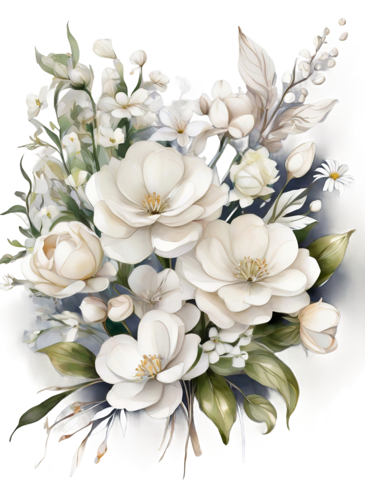 AI generated Free PNG Boho Wedding Bliss Beige Flowers Watercolor Clipart for Invitations, Generative Ai
