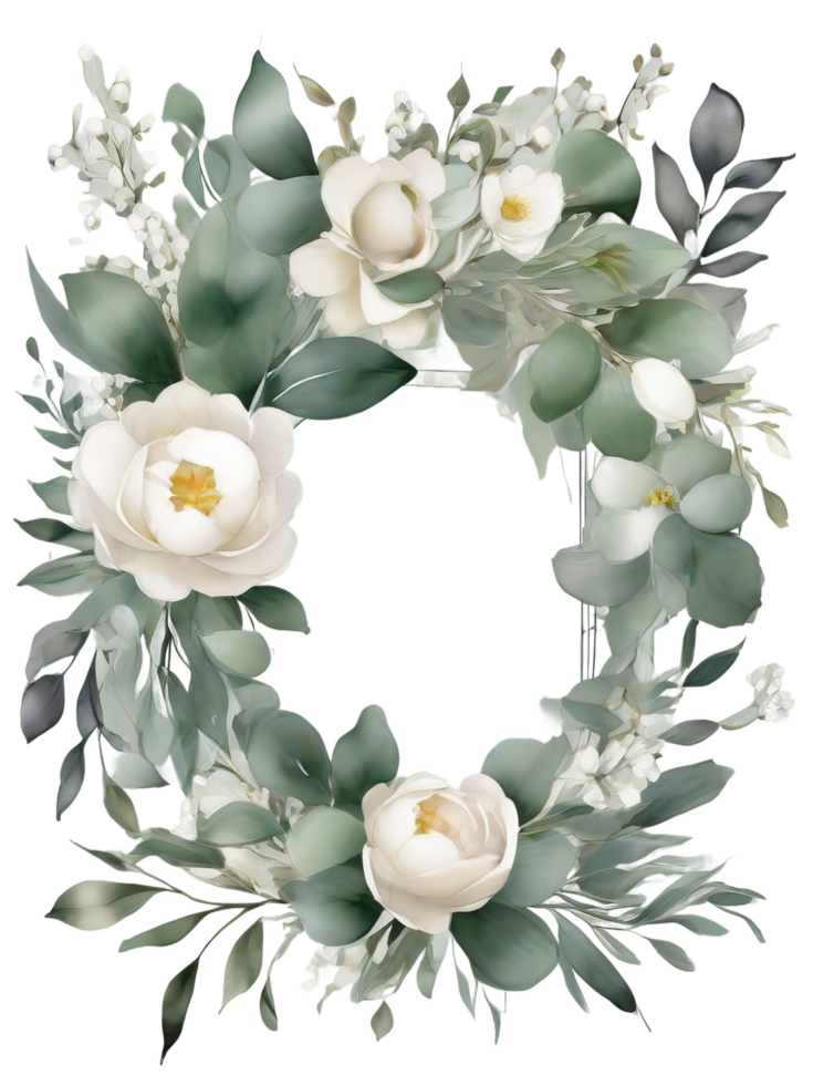 AI generated Free PNG Boho Wedding Bliss Beige Flowers Watercolor Clipart for Invitations, Generative Ai
