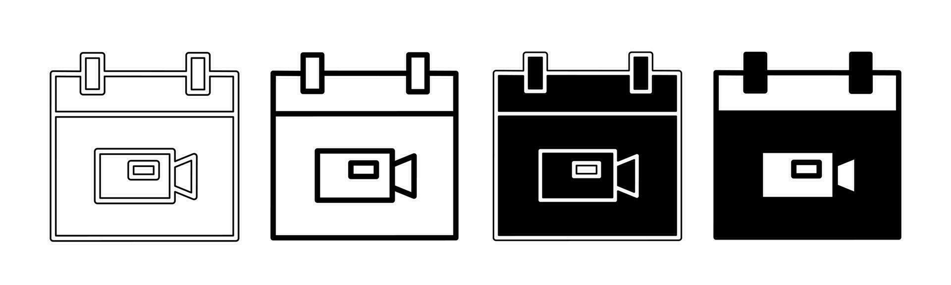 Black and white illustration of a cinema video. Cinema video icon collection with line. Stock vector illustration.