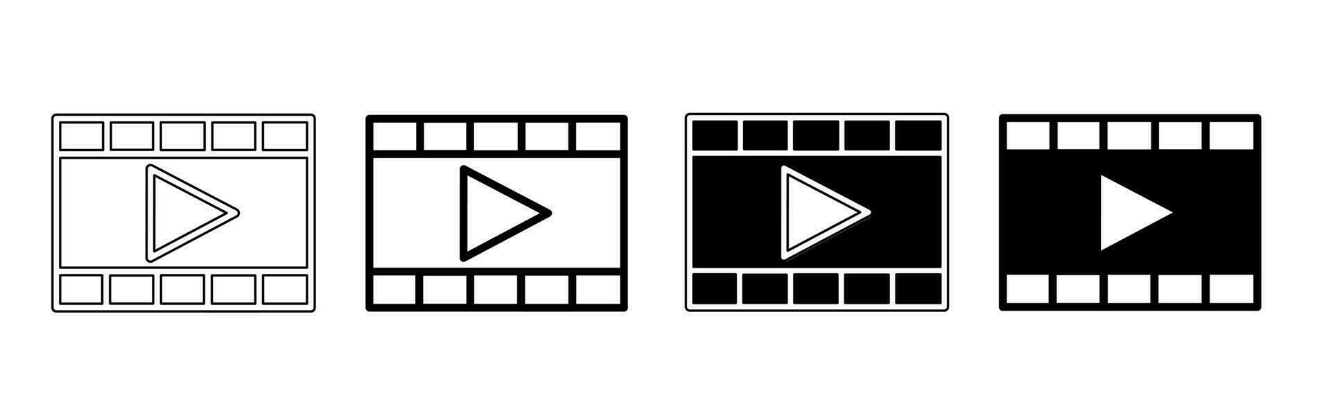 Black and white illustration of a cinema video. Cinema video icon collection with line. Stock vector illustration.