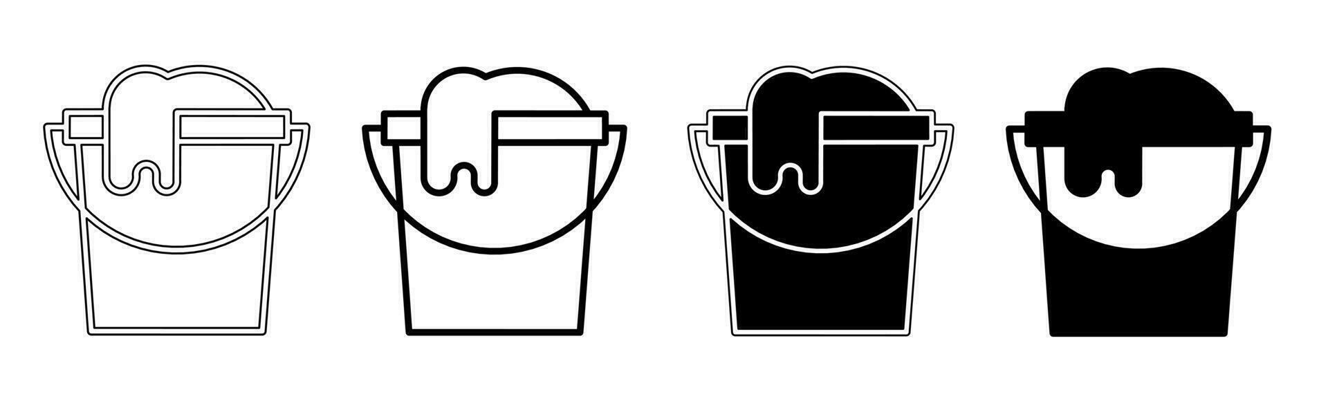 Black and white illustration of a laundry bucket. Laundry bucket icon collection with line. Stock vector illustration.