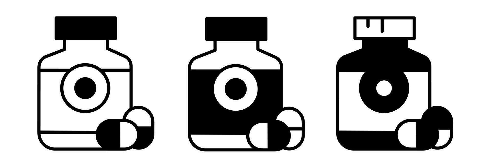 Drug bottle illustration. Drug bottle icon vector set. Design for business. Stock vector.