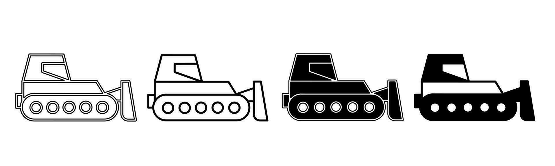 Black and white illustration of a excavator. Excavator icon collection with line. Stock vector illustration.