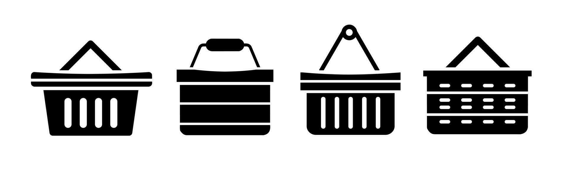 compras cesta icono recopilación. un ilustración de un negro compras cesta icono. valores vector. vector
