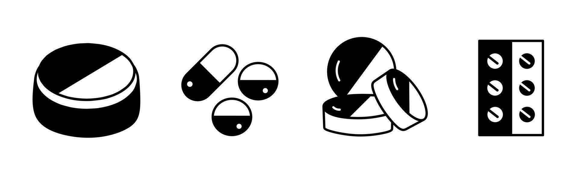 Drug icon vector black and white Illustration design for business. Stock vector.