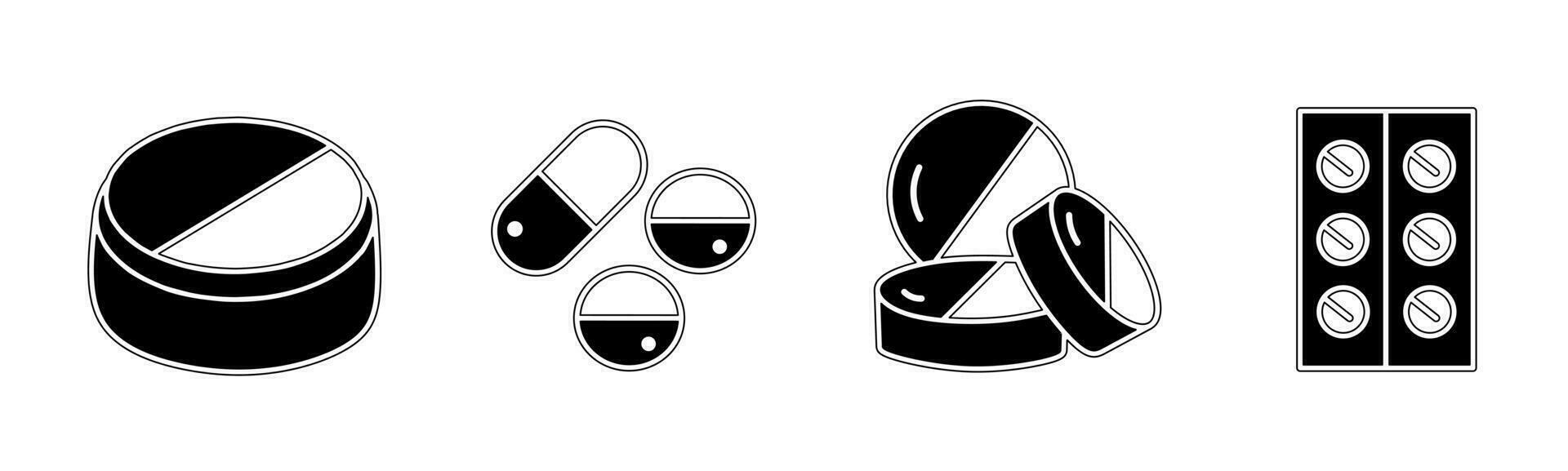 fármaco icono vector negro y blanco ilustración diseño para negocio. valores vector.