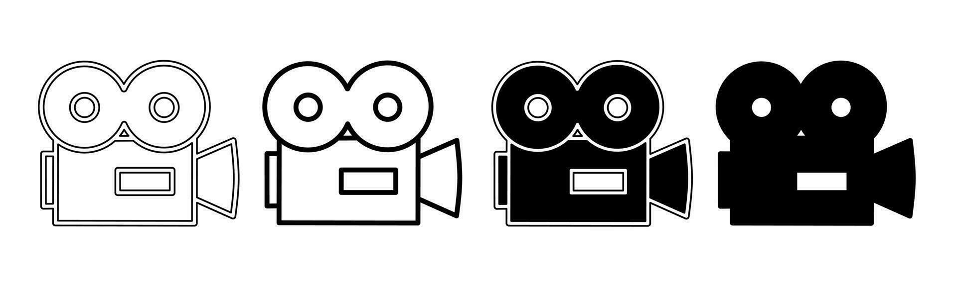 Black and white illustration of a cinema video. Cinema video icon collection with line. Stock vector illustration.