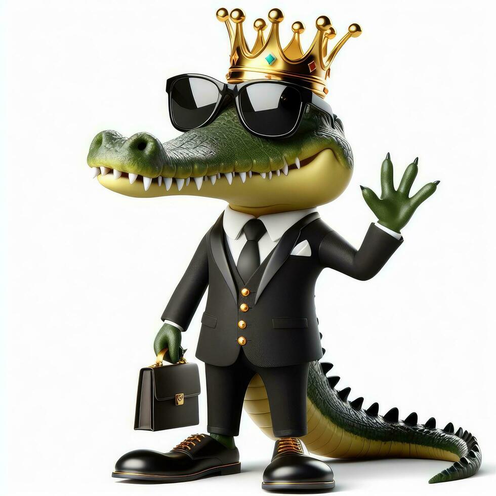 AI generated Illustration of an Alligator Toy Dressed in a Suit and Sunglasses Created With Generative AI Technology photo