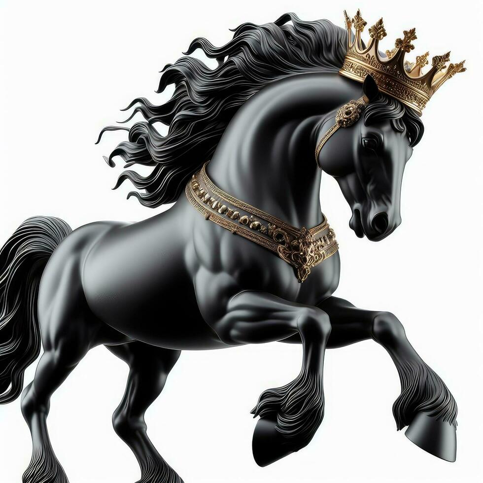 AI generated Illustration of a Majestic Black Horse Wearing a Crown Created With Generative AI Technology photo