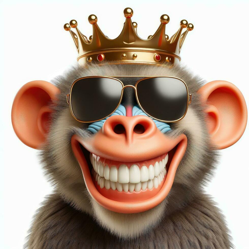 AI generated Illustration of Cartoon Monkey King Wearing Crown and Sunglasses Created With Generative AI Technology photo