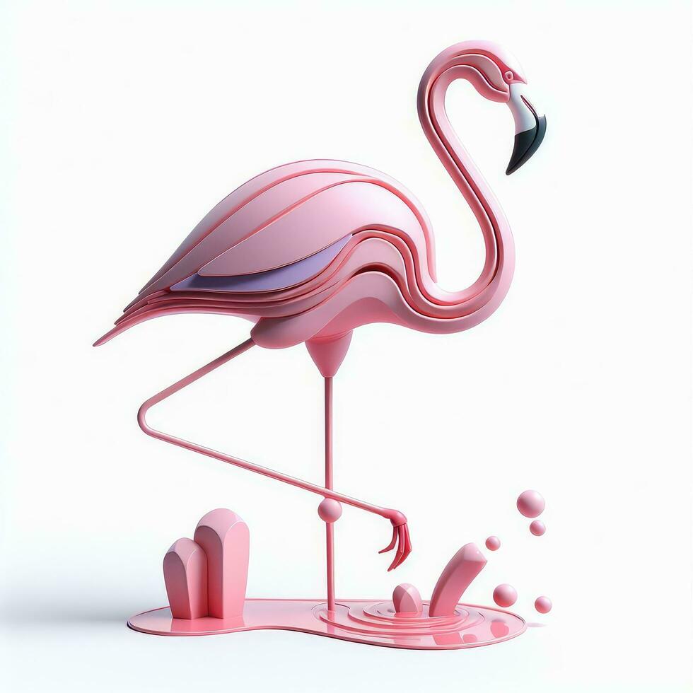 AI generated Illustration of Pink Flamingo Perched on a Vibrant Green Plant Created With Generative AI Technology photo