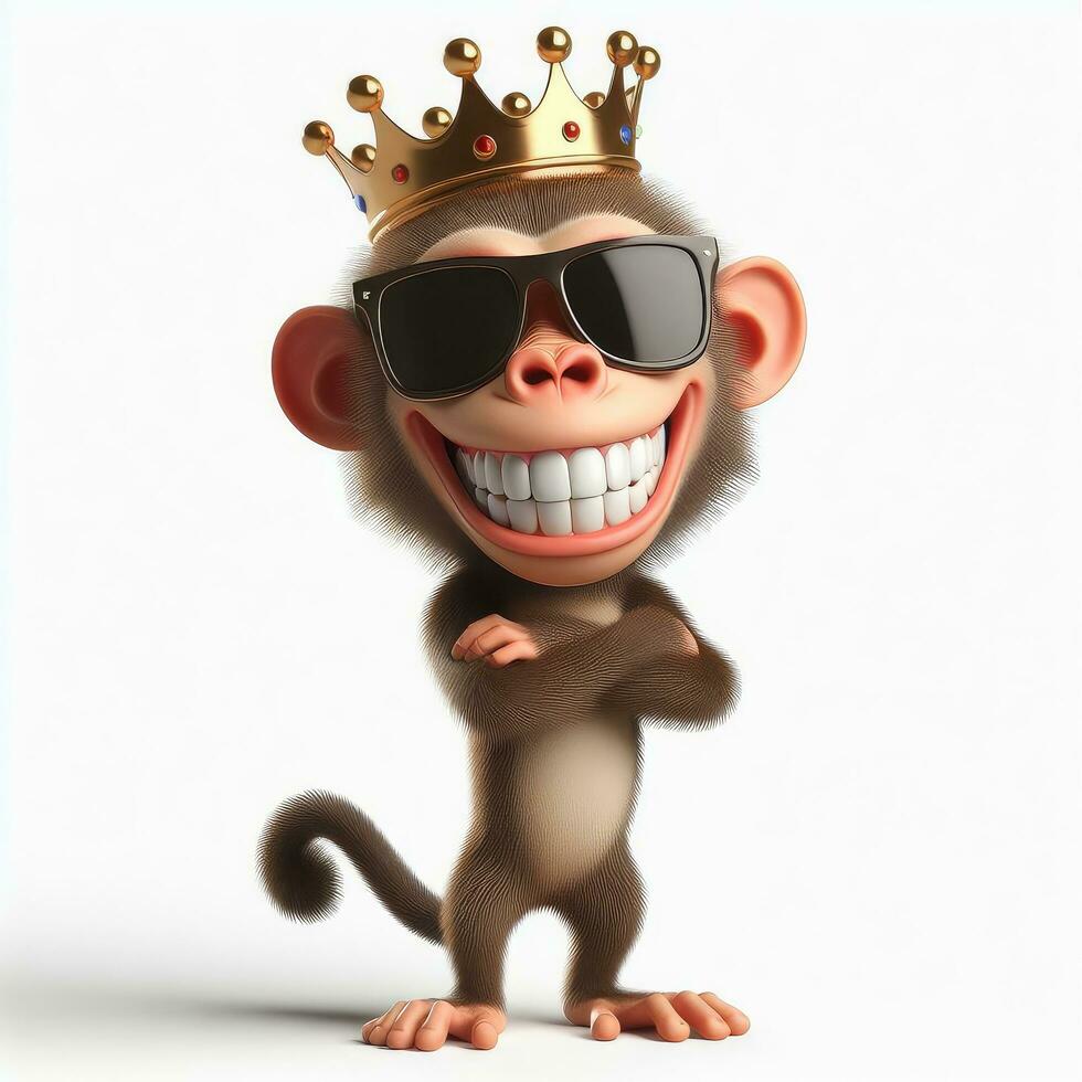 AI generated Illustration of Cartoon Monkey King Wearing Crown and Sunglasses Created With Generative AI Technology photo